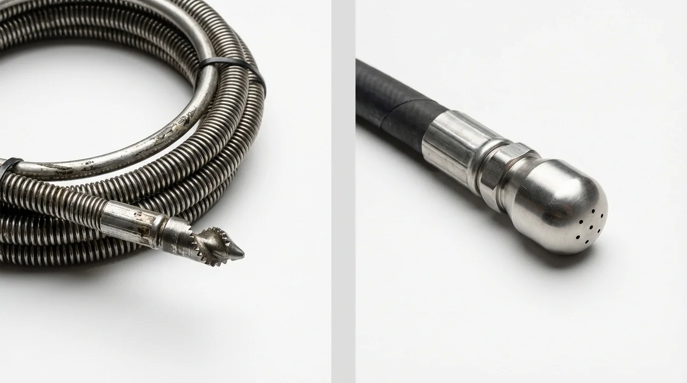 Drain snake cable and hydro jetting nozzle used for drain cleaning in Nashville, TN