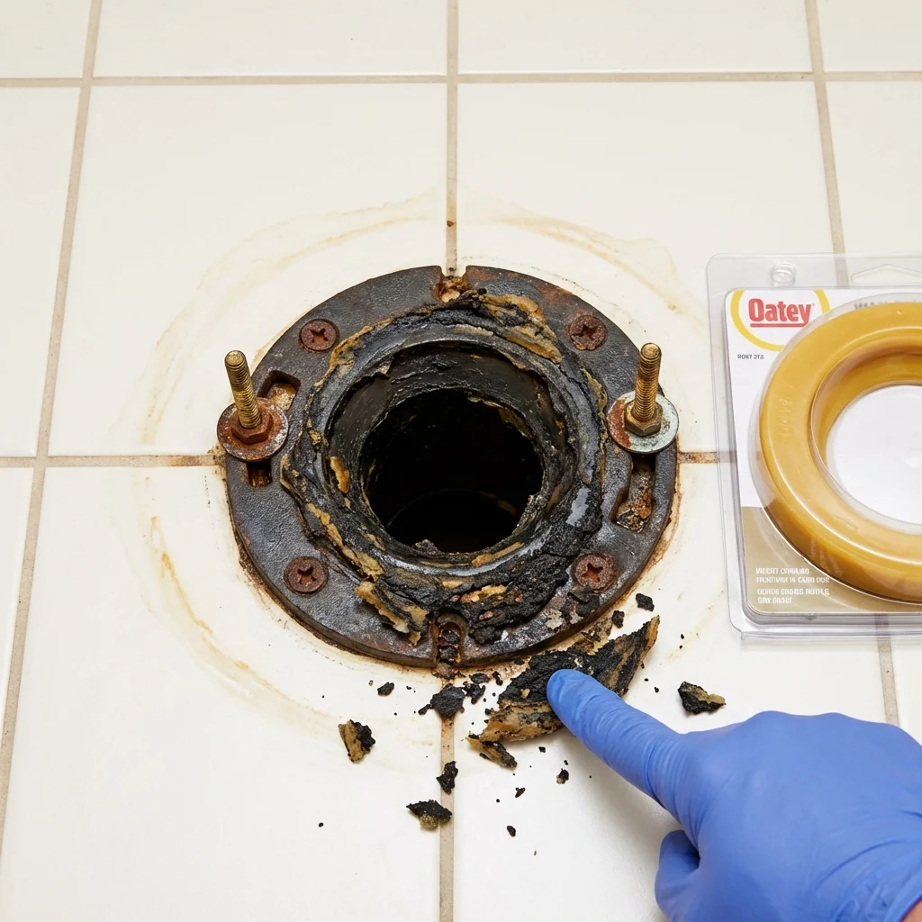 Failed wax ring showing water seepage at the base of a toilet in a Nashville, TN home
